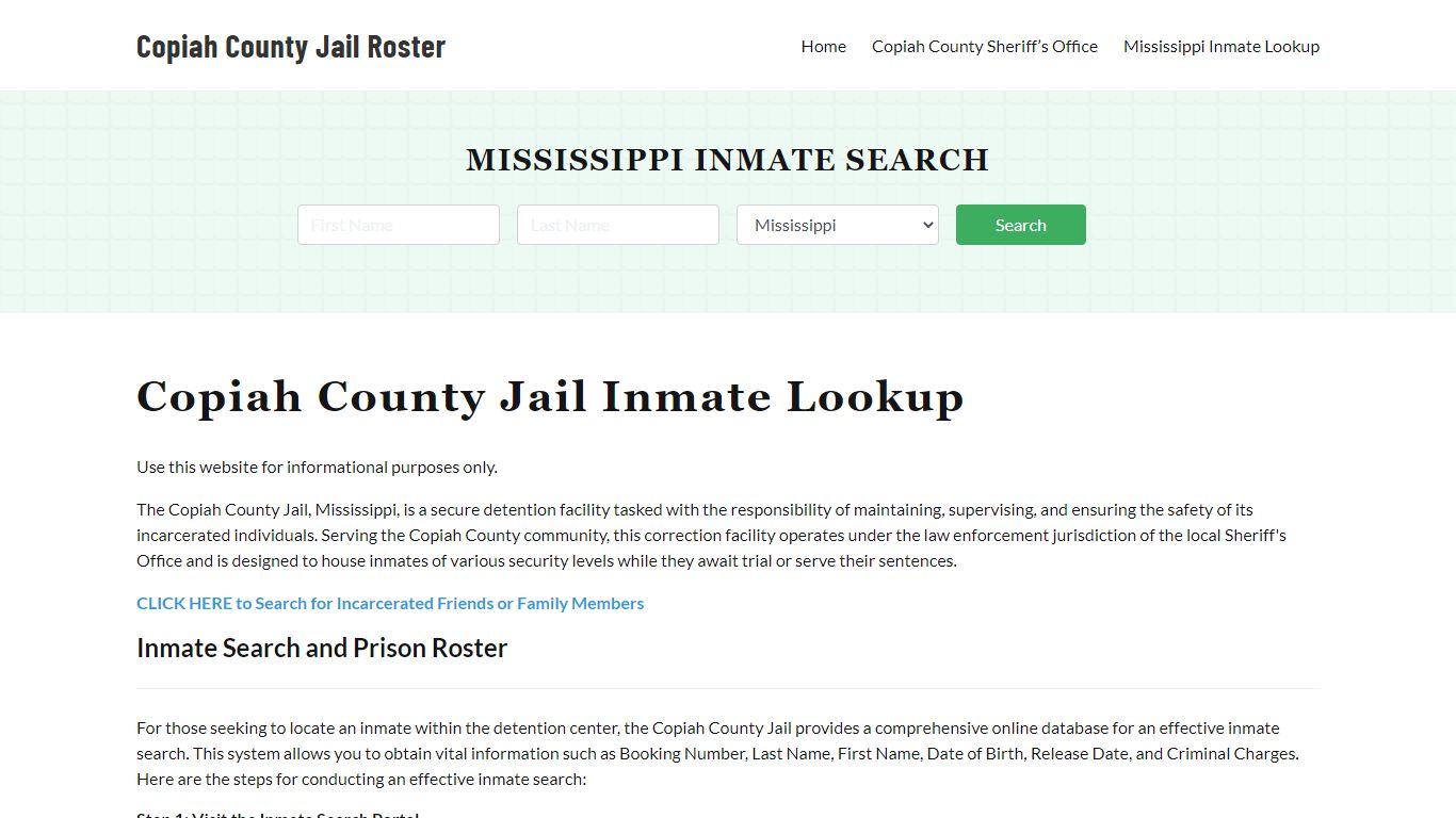 Copiah County Jail Roster Lookup, MS, Inmate Search